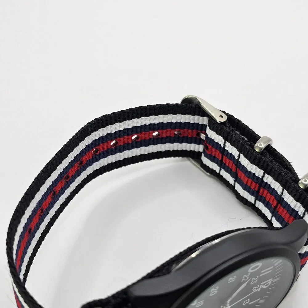 Men's Military Field Watch 42MM Black Case Black Dial Multicolor‎ Canvas Band